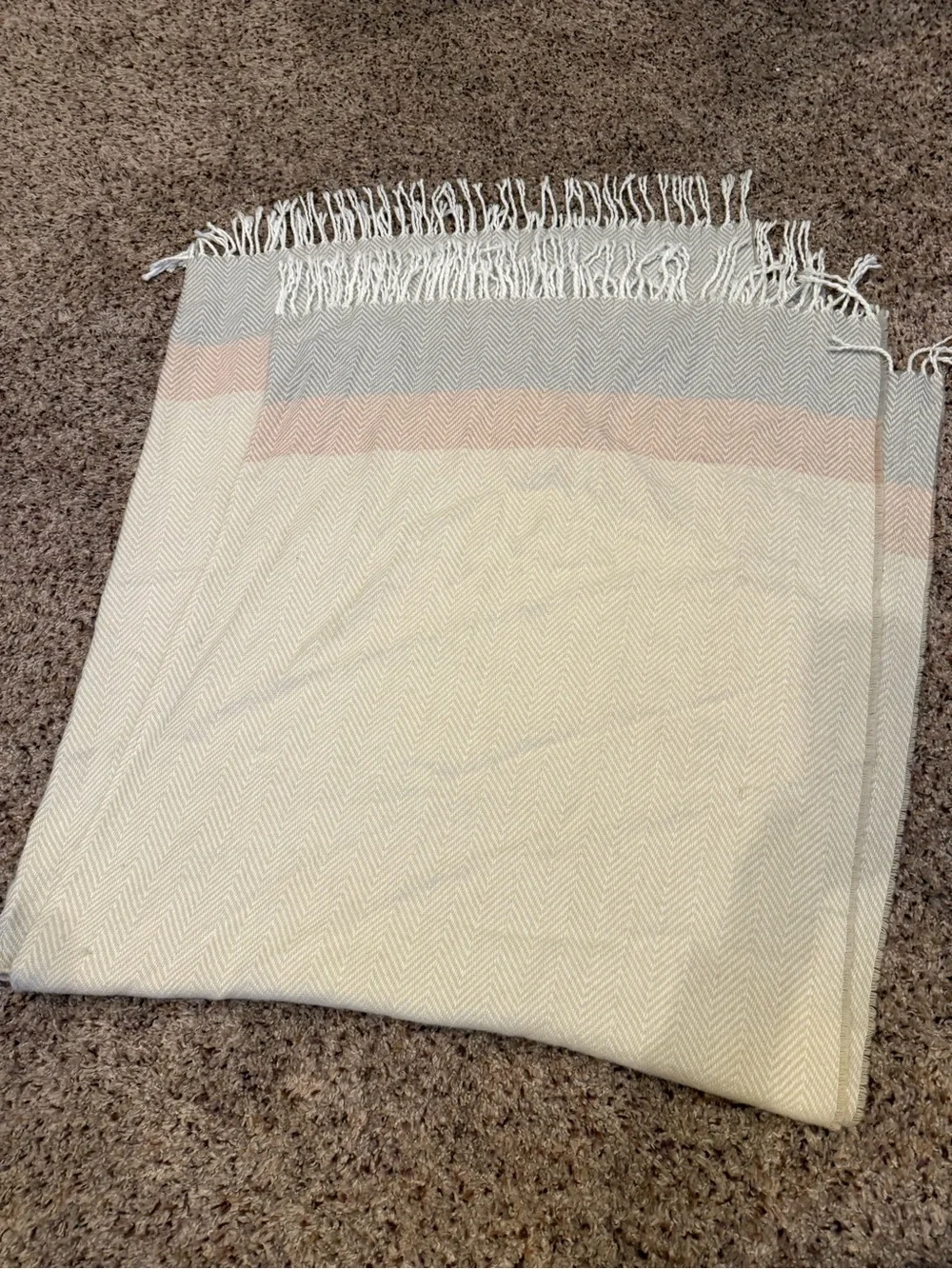 LOFT Cream Shawl with Pale Pink and Light Gray Stripes